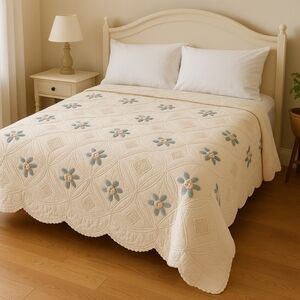 Brunelli Crocheted Floral Appliqué Quilt – Heirloom Cottage Style (78" x 82")
